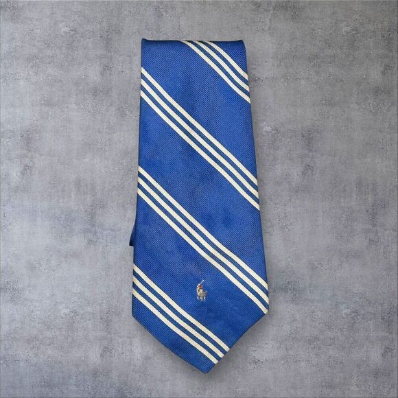 Vintage Polo Ralph Lauren Men's Blue Striped Silk Tie Classic Length - Picture 1 of 3